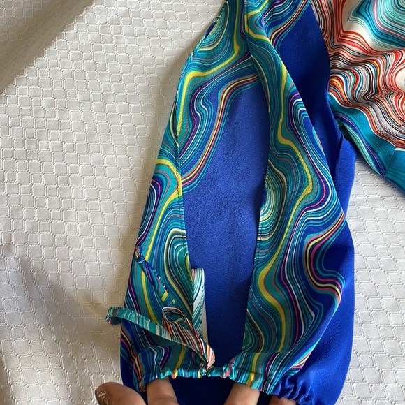 TRINA Turk Merrick Open Sleeve Silk Blouse in Deep Sea - Picture 4 of 6